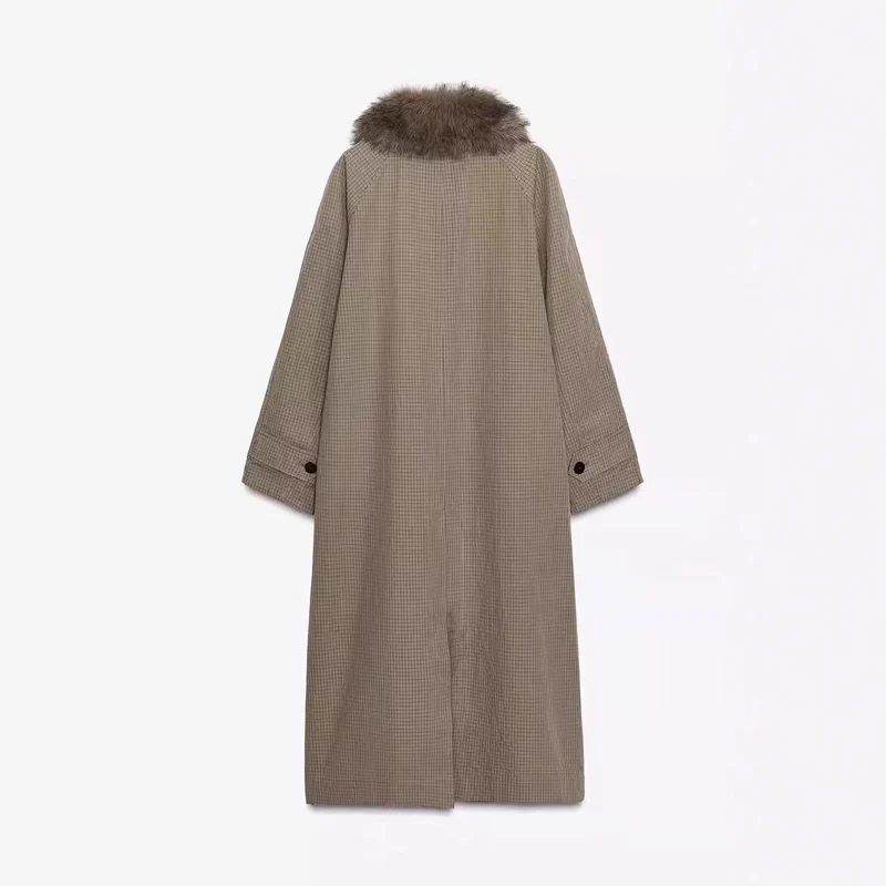 Damen langer Oversize Wollmantel mit abnehmbarem Kunstfellkragen und seitlichen Eingrifftaschen Nord Taschen