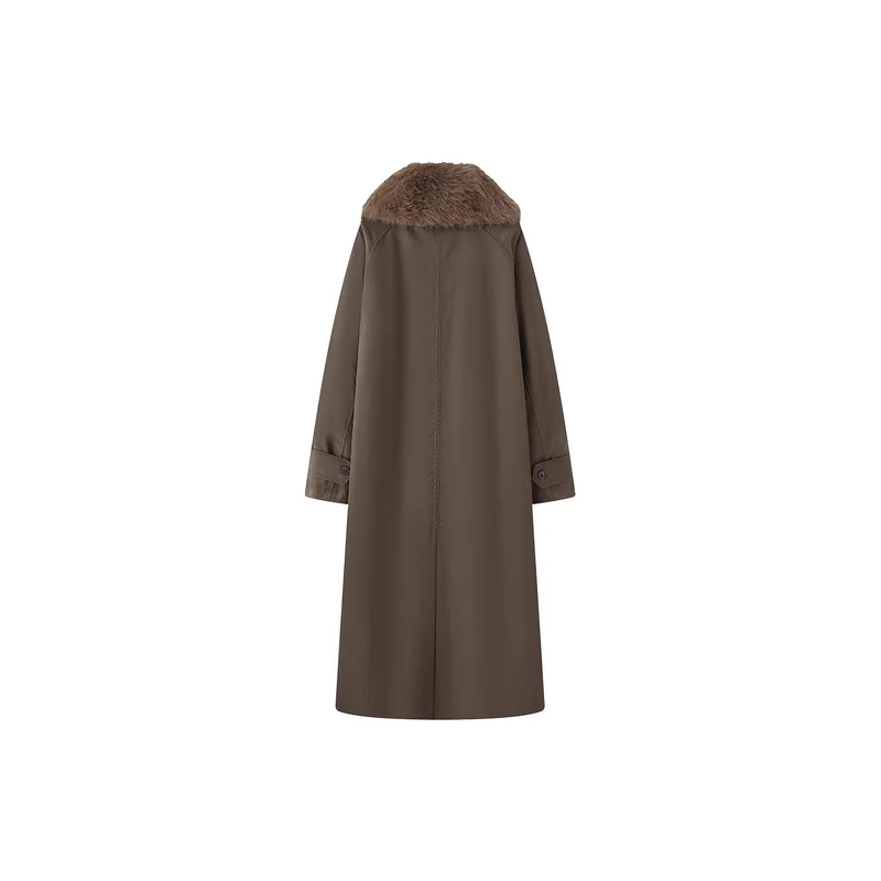 Damen langer Oversize Wollmantel mit abnehmbarem Kunstfellkragen und seitlichen Eingrifftaschen Nord Taschen