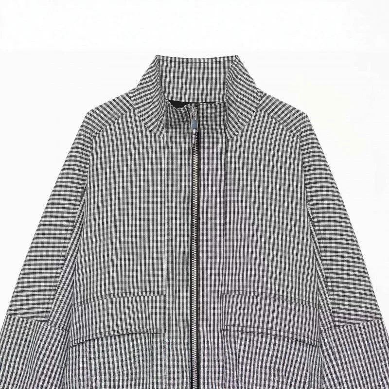 Damen Gekürzte Boxy‑Jacke im Vichy‑Karo mit Stehkragen und Zweiwege‑Reißverschluss Nord Taschen