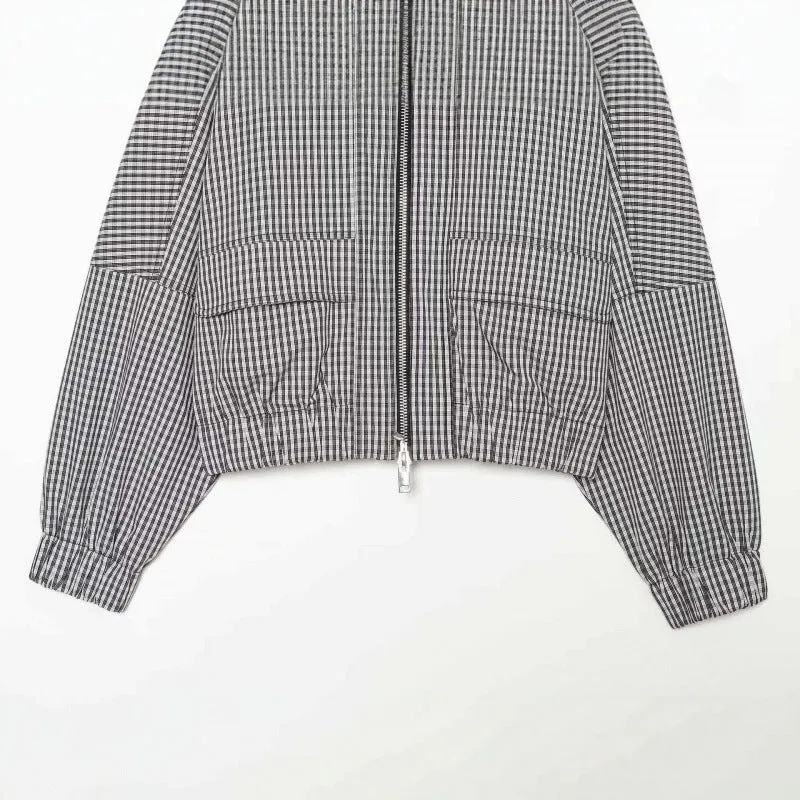 Damen Gekürzte Boxy‑Jacke im Vichy‑Karo mit Stehkragen und Zweiwege‑Reißverschluss Nord Taschen