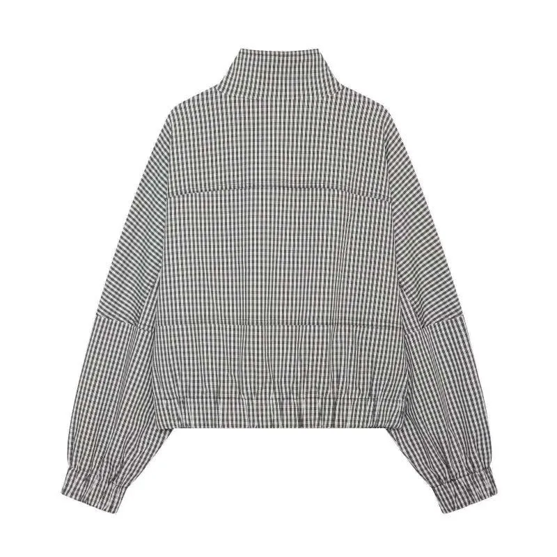 Damen Gekürzte Boxy‑Jacke im Vichy‑Karo mit Stehkragen und Zweiwege‑Reißverschluss Nord Taschen