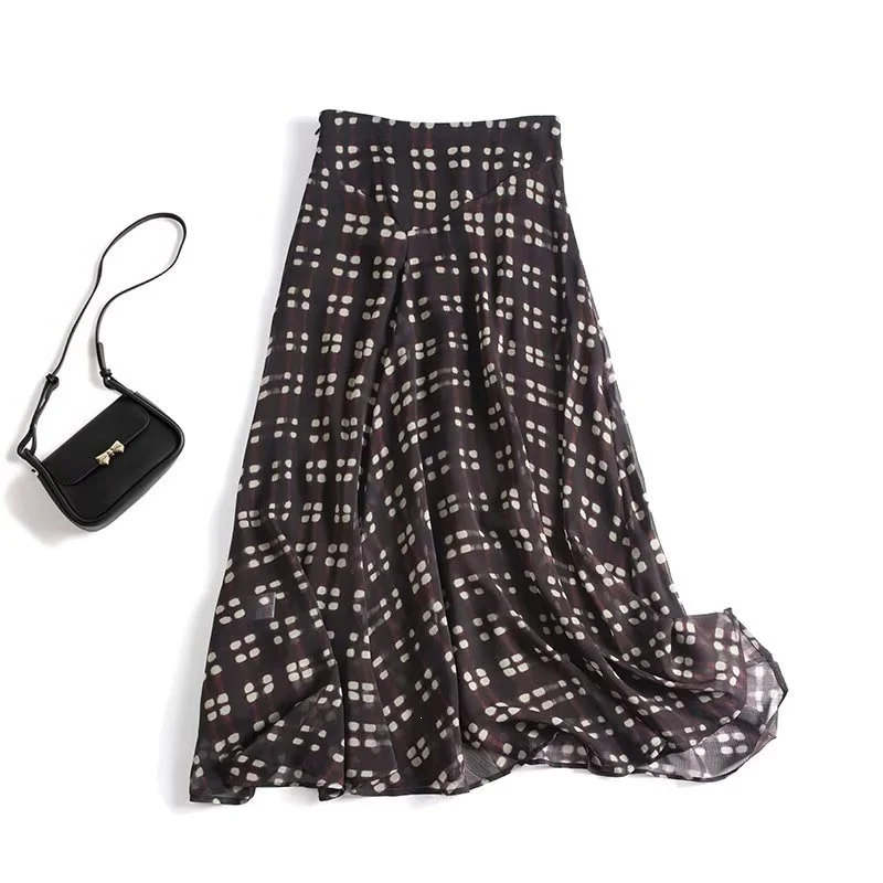 Damen Fließender Maxirock aus Chiffon mit geometrischem Allover‑Print und hoher Taille Nord Taschen