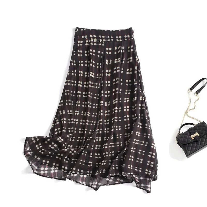 Damen Fließender Maxirock aus Chiffon mit geometrischem Allover‑Print und hoher Taille Nord Taschen