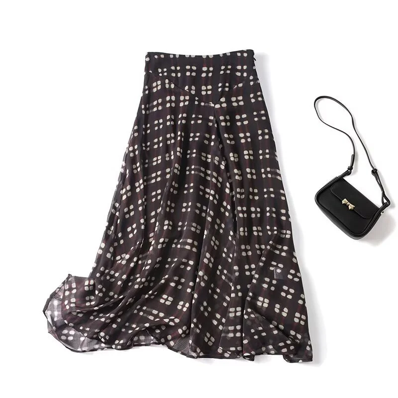 Damen Fließender Maxirock aus Chiffon mit geometrischem Allover‑Print und hoher Taille Nord Taschen
