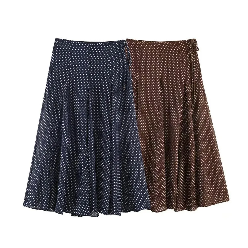 Damen Fließender A‑Linien Midirock mit Polka‑Dot‑Print und Bindeschleife Nord Taschen