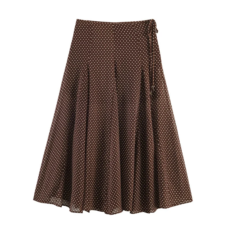Damen Fließender A‑Linien Midirock mit Polka‑Dot‑Print und Bindeschleife Nord Taschen
