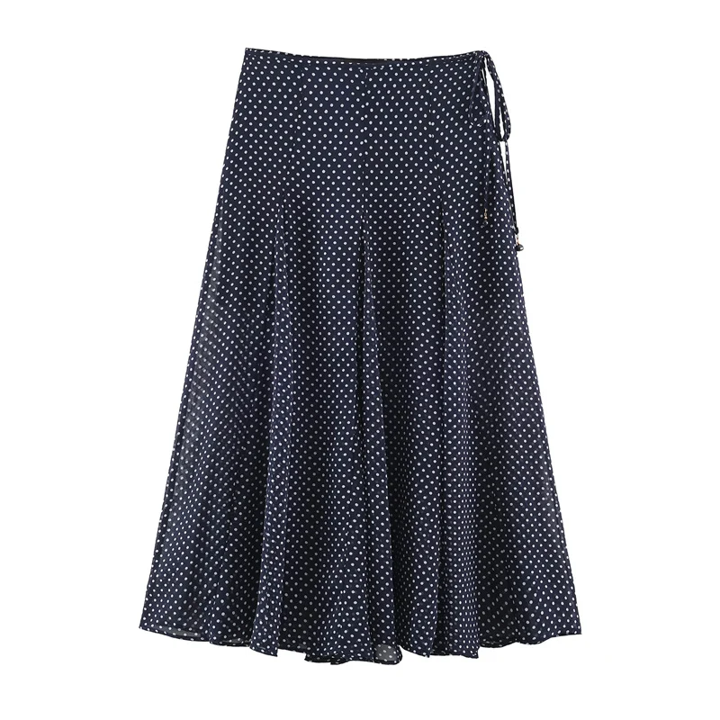 Damen Fließender A‑Linien Midirock mit Polka‑Dot‑Print und Bindeschleife Nord Taschen