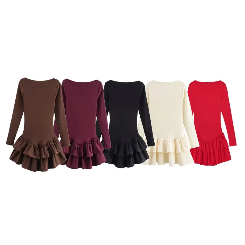 Damen Figurbetontes Minikleid mit Stufenvolants und U‑Boot‑Ausschnitt Nord Taschen