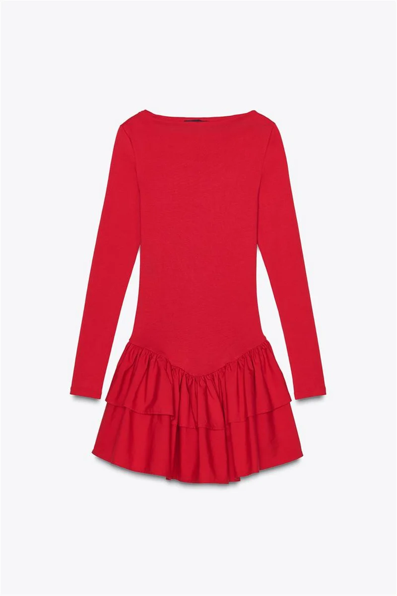 Damen Figurbetontes Minikleid mit Stufenvolants und U‑Boot‑Ausschnitt Nord Taschen