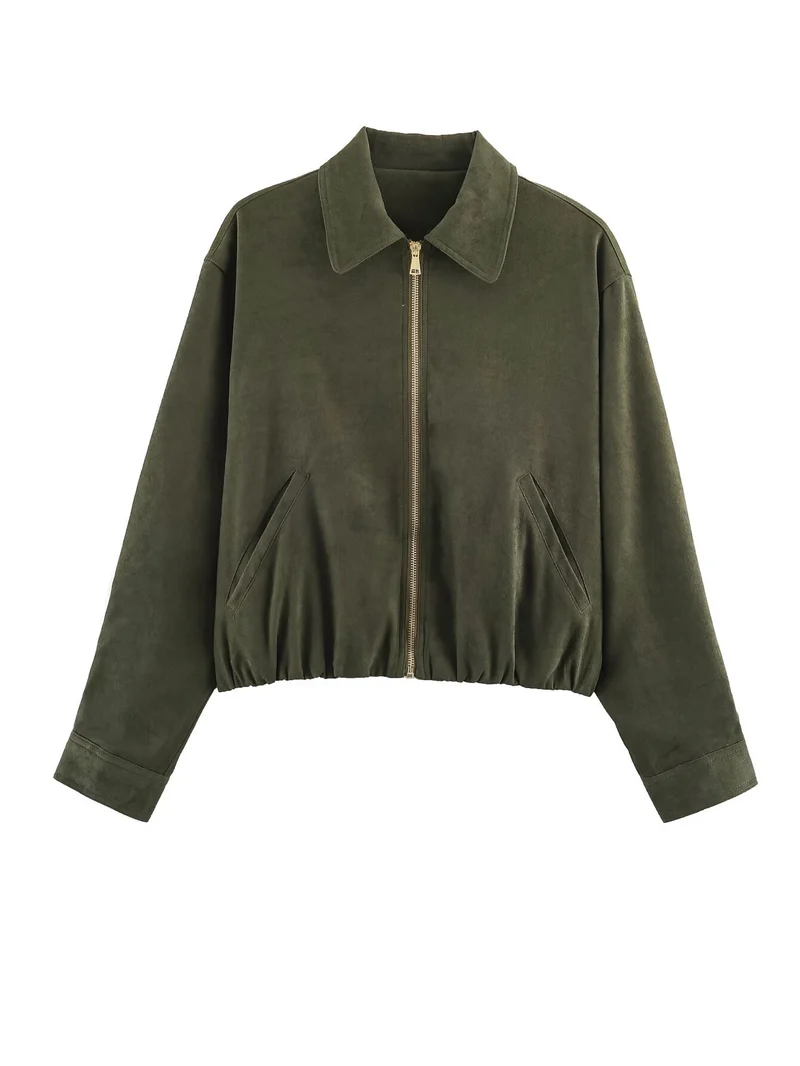 Damen Kurzblouson im Velours‑Look mit spitzem Hemdkragen und Gummizugsaum Nord Taschen