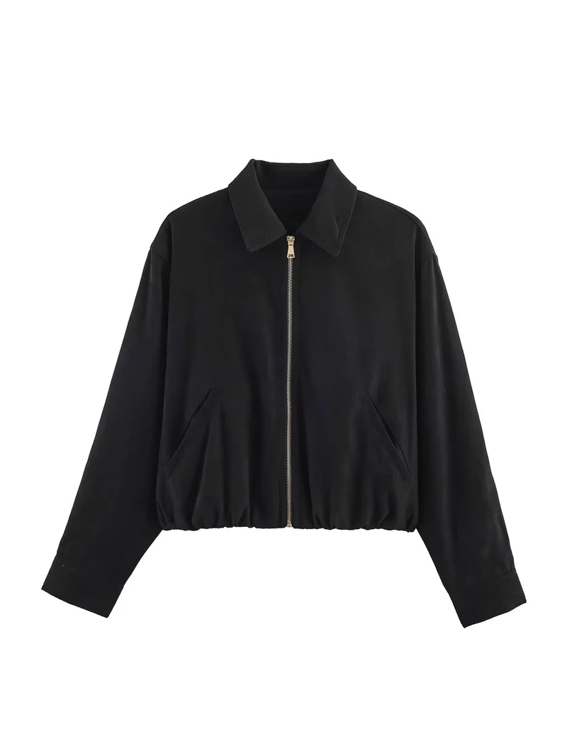 Damen Kurzblouson im Velours‑Look mit spitzem Hemdkragen und Gummizugsaum Nord Taschen