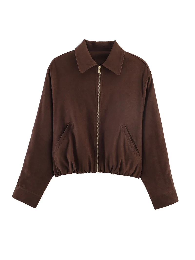 Damen Kurzblouson im Velours‑Look mit spitzem Hemdkragen und Gummizugsaum Nord Taschen