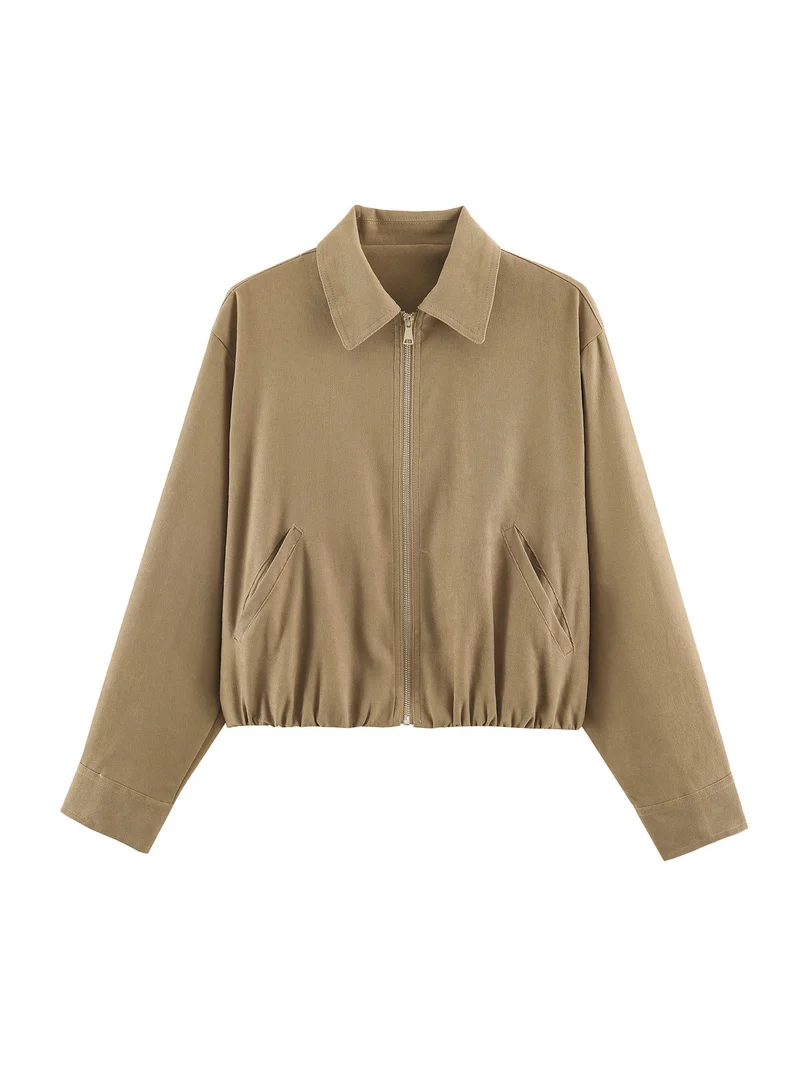 Damen Kurzblouson im Velours‑Look mit spitzem Hemdkragen und Gummizugsaum Nord Taschen