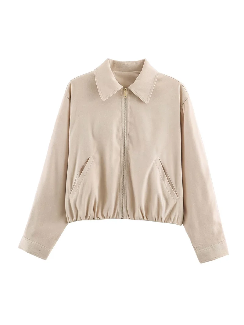 Damen Kurzblouson im Velours‑Look mit spitzem Hemdkragen und Gummizugsaum Nord Taschen