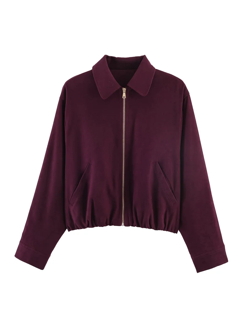 Damen Kurzblouson im Velours‑Look mit spitzem Hemdkragen und Gummizugsaum Nord Taschen