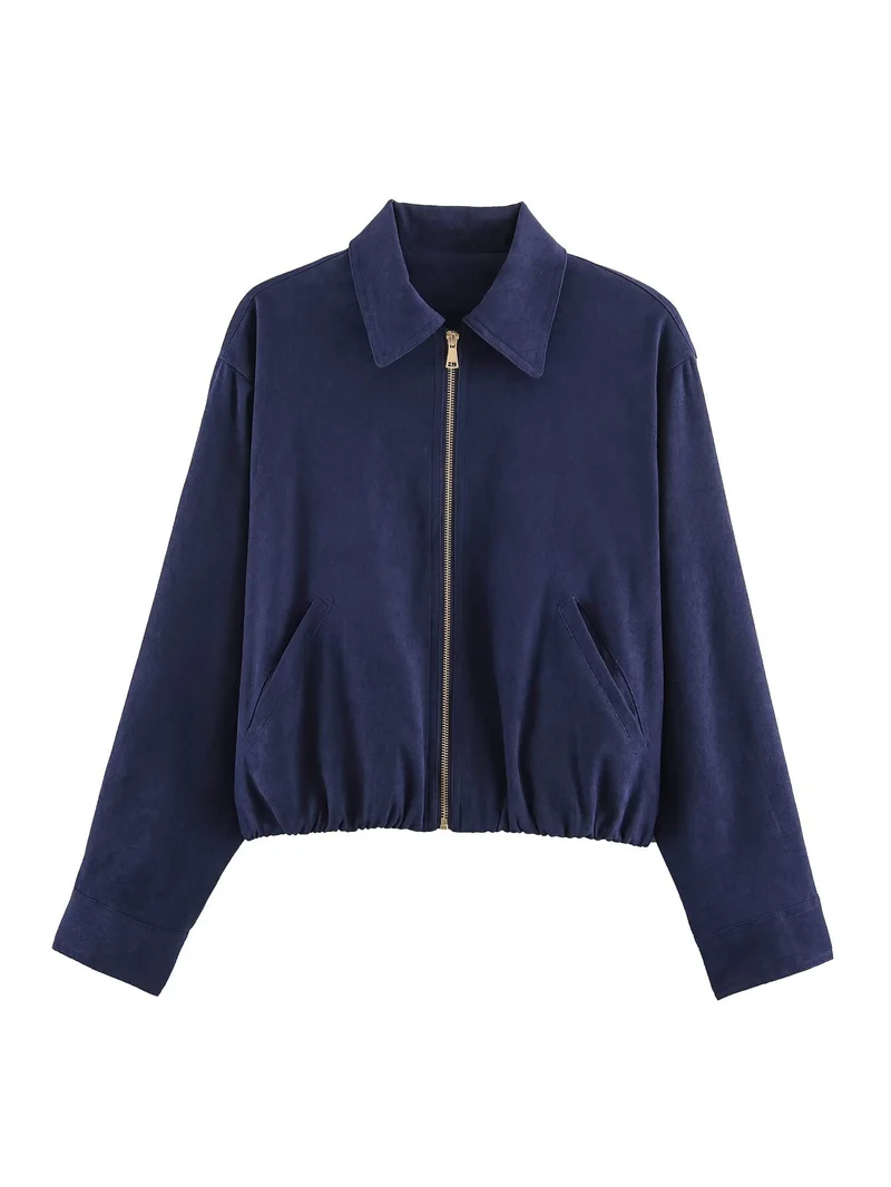 Damen Kurzblouson im Velours‑Look mit spitzem Hemdkragen und Gummizugsaum Nord Taschen