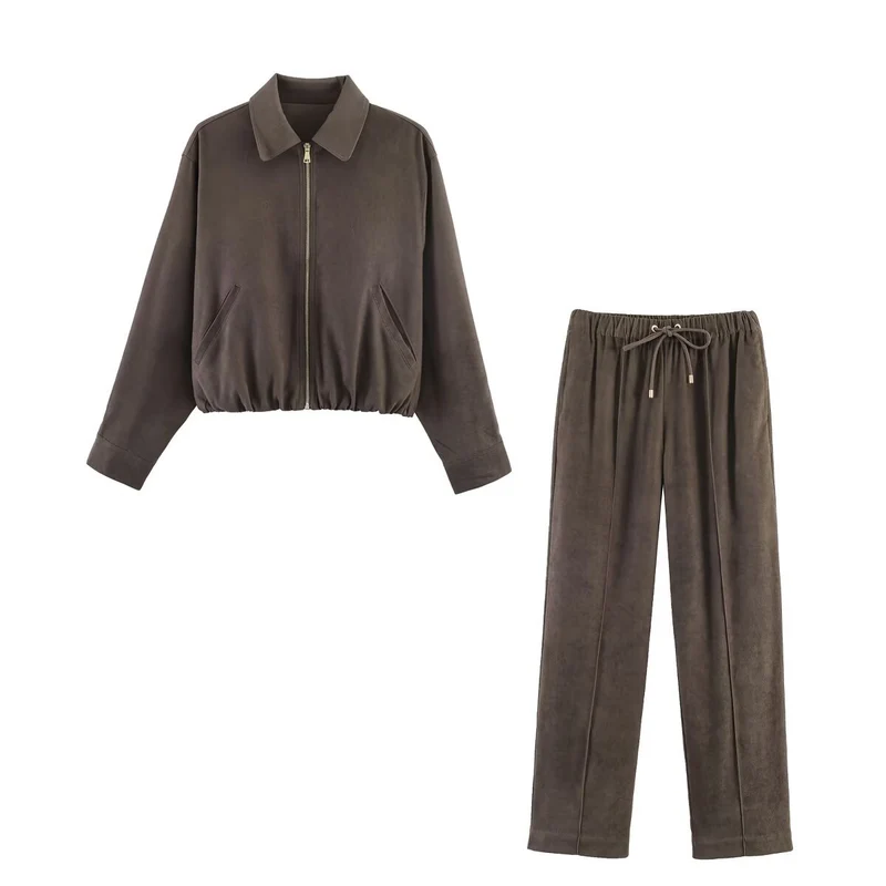 Damen Kurzblouson im Velours‑Look mit spitzem Hemdkragen und Gummizugsaum Nord Taschen