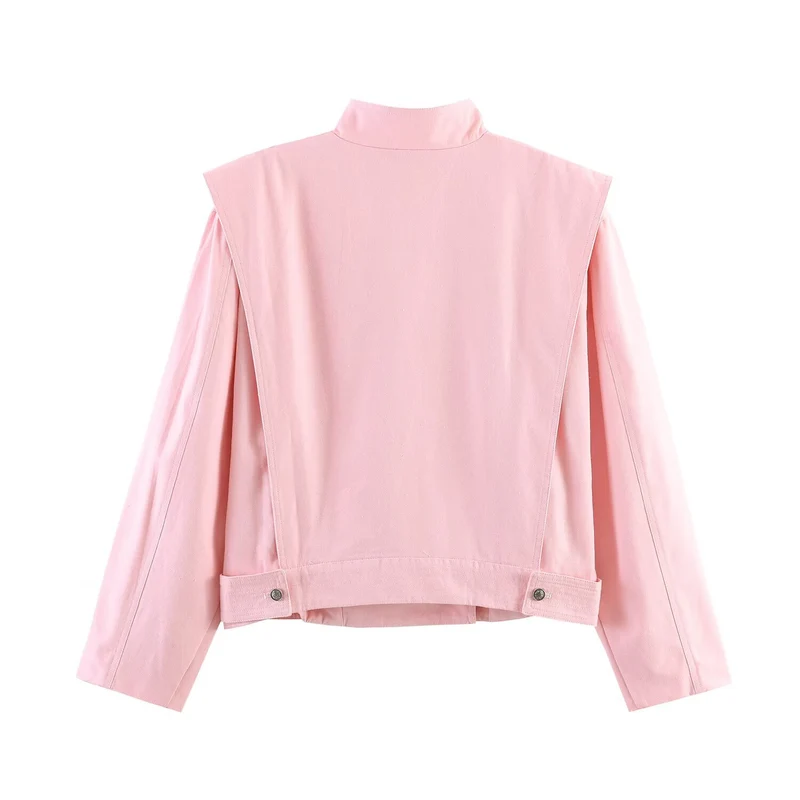Damen Kurzblouson im Origami‑Look mit Stehkragen, asymmetrischer Knopfleiste und aufgesetzten Taschen Nord Taschen