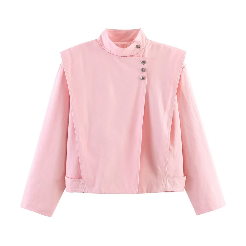Damen Kurzblouson im Origami‑Look mit Stehkragen, asymmetrischer Knopfleiste und aufgesetzten Taschen Nord Taschen