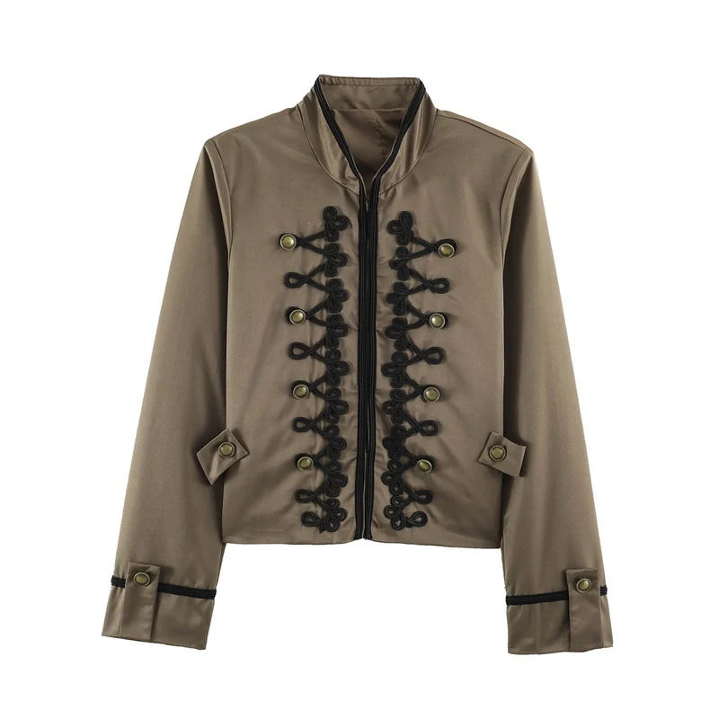Damen Kurzblouson im Militärstil mit ornamentaler Kordel- und Knopfverzierung Nord Taschen