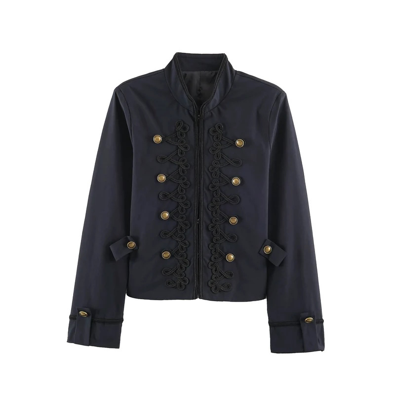 Damen Kurzblouson im Militärstil mit ornamentaler Kordel- und Knopfverzierung Nord Taschen