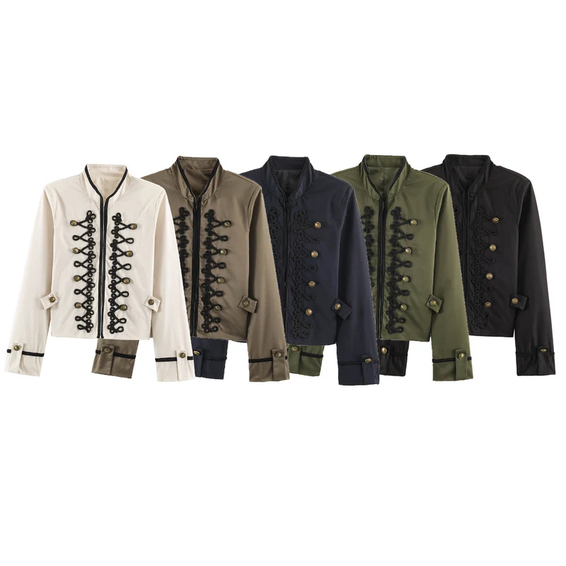 Damen Kurzblouson im Militärstil mit ornamentaler Kordel- und Knopfverzierung Nord Taschen