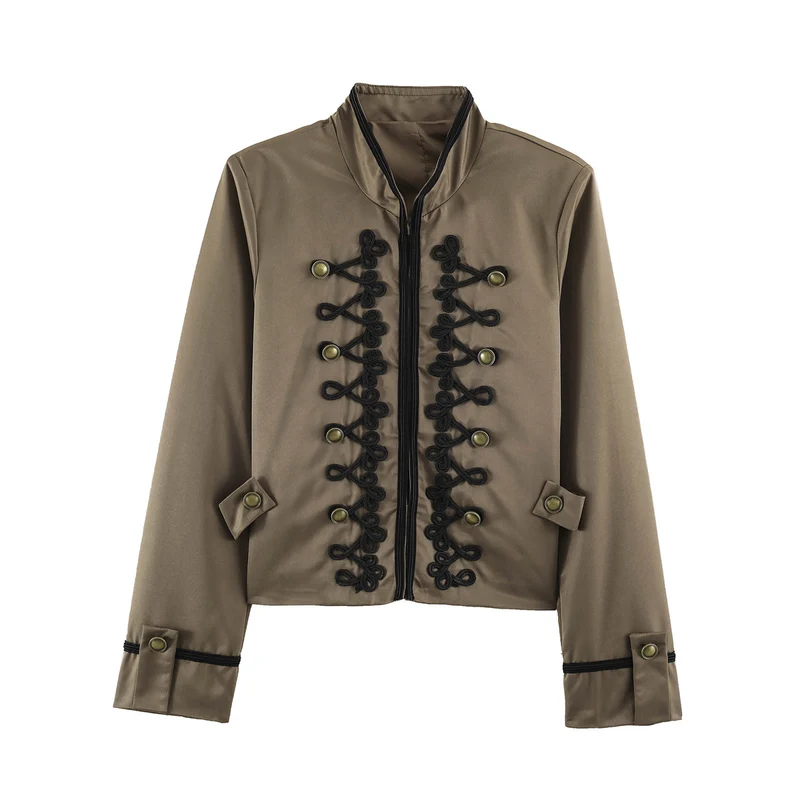 Damen Kurzblouson im Militärstil mit ornamentaler Kordel- und Knopfverzierung Nord Taschen
