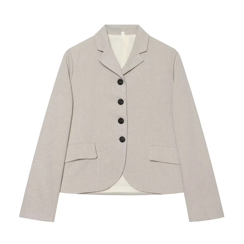 Damen Kurzblazer mit minimalistischer Linienführung, abgerundetem Saum und Pattentaschen Nord Taschen