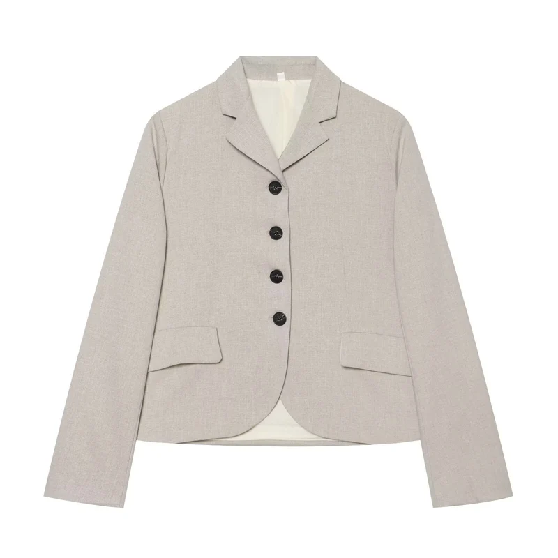 Damen Kurzblazer mit minimalistischer Linienführung, abgerundetem Saum und Pattentaschen Nord Taschen