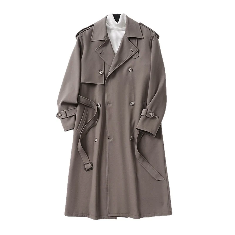 Herren Zeitloser Doppelreihiger Trenchcoat mit Taillengürtel, Schulterklappen und Manschettenriemen Nord Taschen