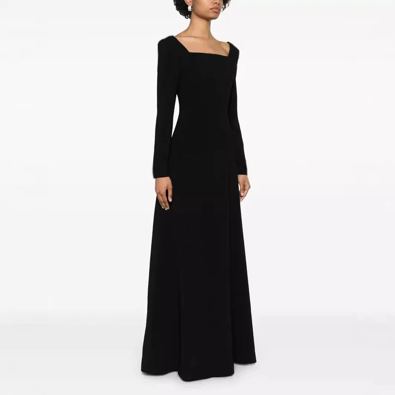 Damen Maxilanges Abendkleid im minimalistischen A-Linien-Schnitt mit quadratischem Ausschnitt und langen Ärmeln Nord Taschen