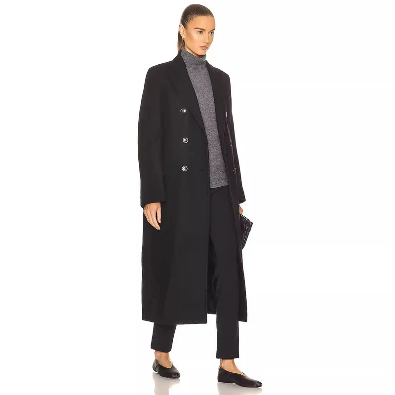 Damen Maxilanger Zweireihiger Wollmix-Longcoat mit maßgeschneidertem Finish Nord Taschen