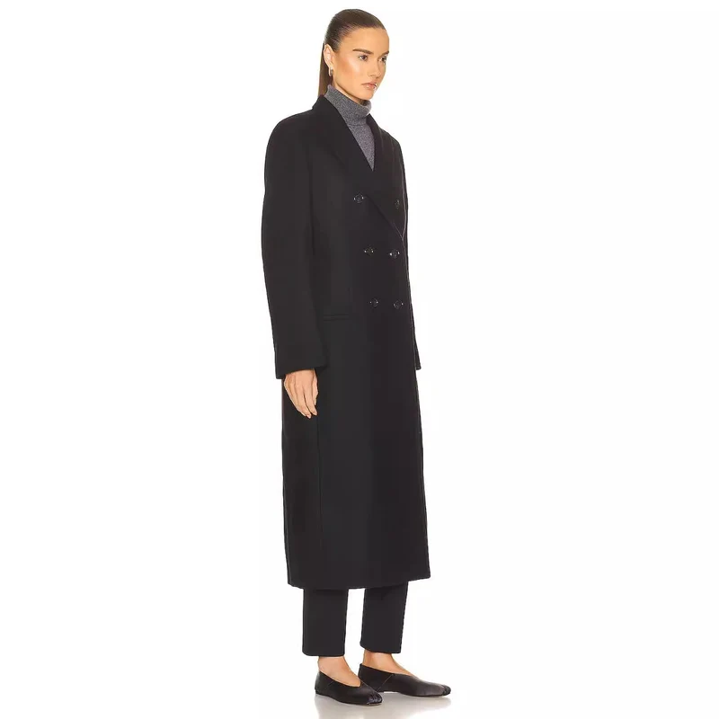 Damen Maxilanger Zweireihiger Wollmix-Longcoat mit maßgeschneidertem Finish Nord Taschen