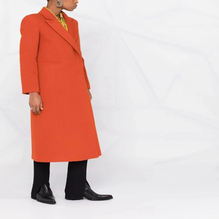 Damen Maxilanger Wollmix-Longcoat mit schlanker Nahtführung und verdeckten Eingrifftaschen Nord Taschen