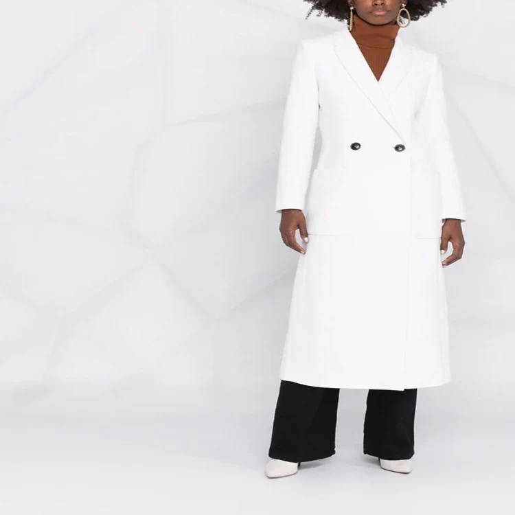 Damen Maxilanger taillierter Wollmix-Mantel im Clean-Tailoring mit betonter Schulter Nord Taschen