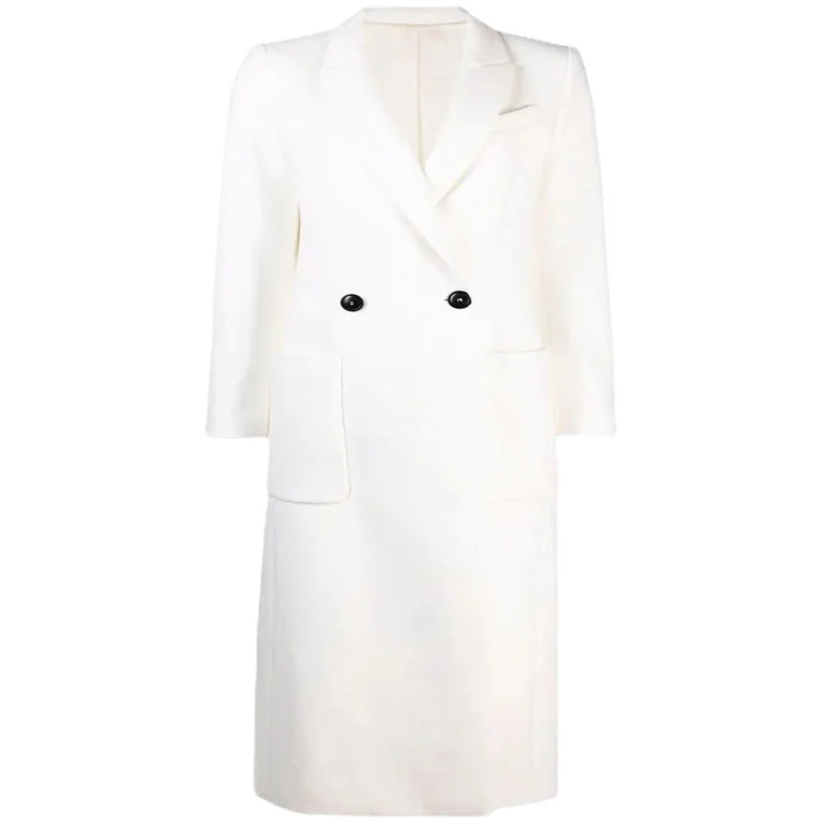 Damen Maxilanger taillierter Wollmix-Mantel im Clean-Tailoring mit betonter Schulter Nord Taschen