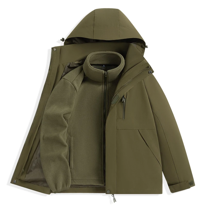 Herren zweilagiger Outdoorparka mit herausnehmbarer Fleece-Innenjacke und Kapuze Nord Taschen