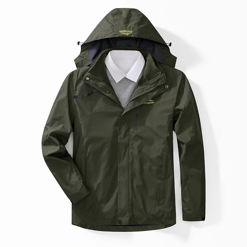 Herren zweilagige wasserdichte Outdoorjacke mit Fleecekragen und Kapuze Nord Taschen