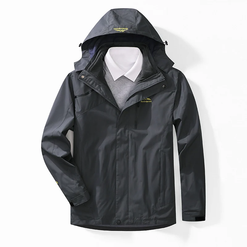 Herren zweilagige wasserdichte Outdoorjacke mit Fleecekragen und Kapuze Nord Taschen
