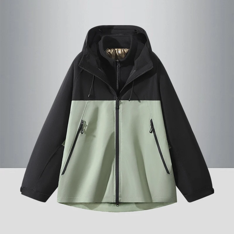 Herren Zweifarbige Softshell-Hybridjacke mit Kapuze, verlängerter Rücken und wasserabweisenden Reißverschlüssen Nord Taschen