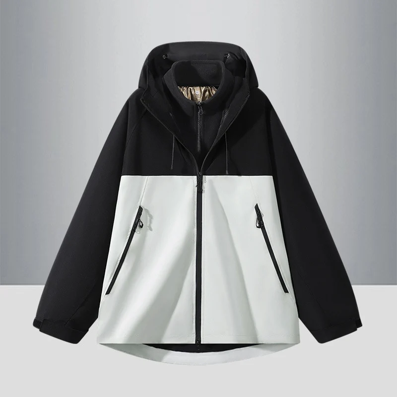 Herren Zweifarbige Softshell-Hybridjacke mit Kapuze, verlängerter Rücken und wasserabweisenden Reißverschlüssen Nord Taschen
