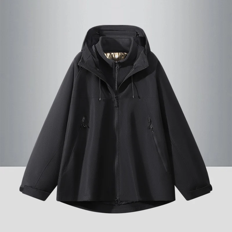 Herren Zweifarbige Softshell-Hybridjacke mit Kapuze, verlängerter Rücken und wasserabweisenden Reißverschlüssen Nord Taschen