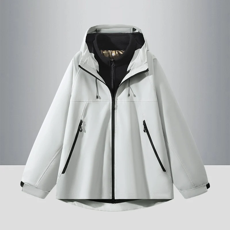 Herren Zweifarbige Softshell-Hybridjacke mit Kapuze, verlängerter Rücken und wasserabweisenden Reißverschlüssen Nord Taschen