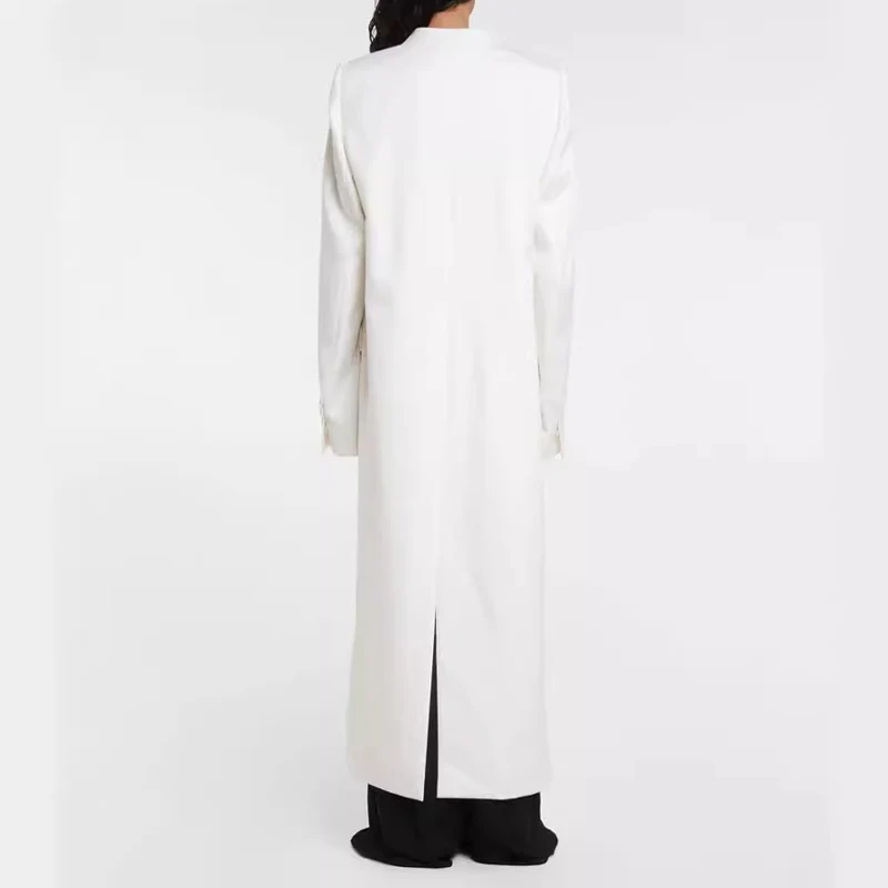 Damen Maxilanger schlanker Mantelblazer mit verdeckter Knopfleiste und schmaler Schulterlinie Nord Taschen