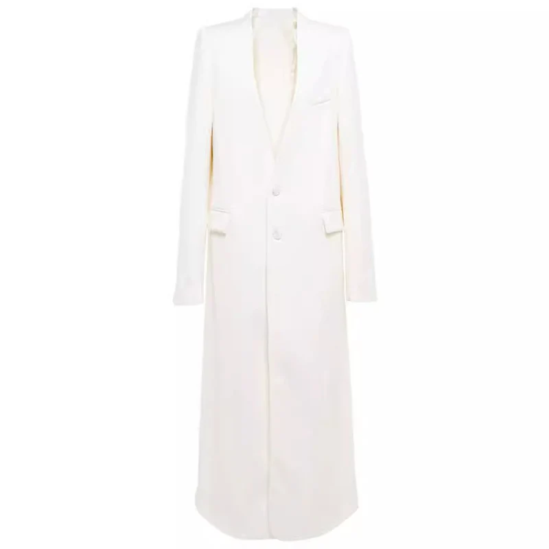 Damen Maxilanger schlanker Mantelblazer mit verdeckter Knopfleiste und schmaler Schulterlinie Nord Taschen
