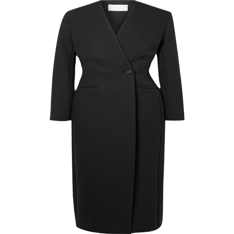 Damen Maxilanger minimalistischer Tailoring Mantel mit offener Front Nord Taschen