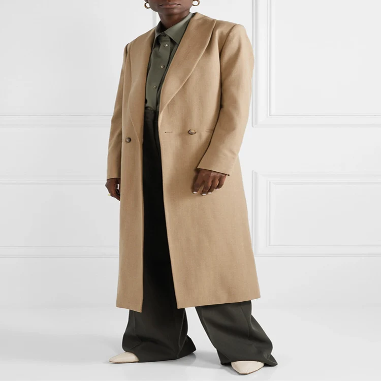 Damen Maxilanger minimalistischer Einreihiger Wollmix-Longcoat mit offenem Schalkragen Nord Taschen