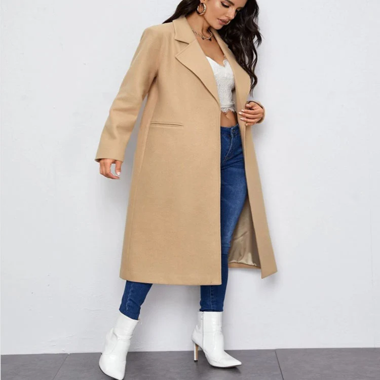Damen Maxilanger Einreihiger Mantel im minimalistischen Tailoring mit verdeckter Knopfleiste und Eingrifftaschen Nord Taschen