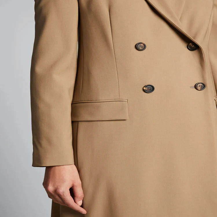 Damen Maxilanger Einreihiger Longcoat im minimalistischen Trenchstil mit weichem Fall Nord Taschen