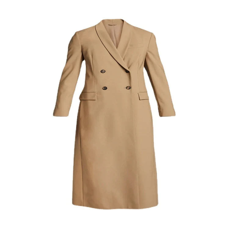 Damen Maxilanger Einreihiger Longcoat im minimalistischen Trenchstil mit weichem Fall Nord Taschen